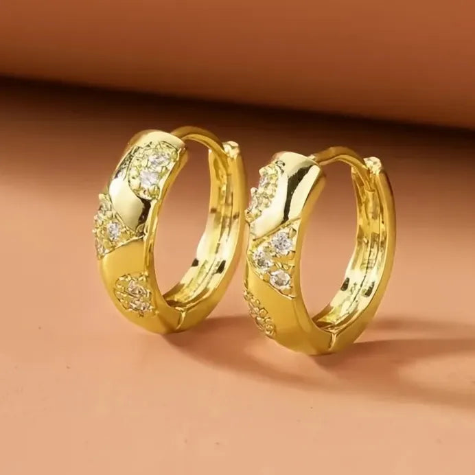 Elegant Gold Geometric Cubic Zirconia Hoop Earrings for Women