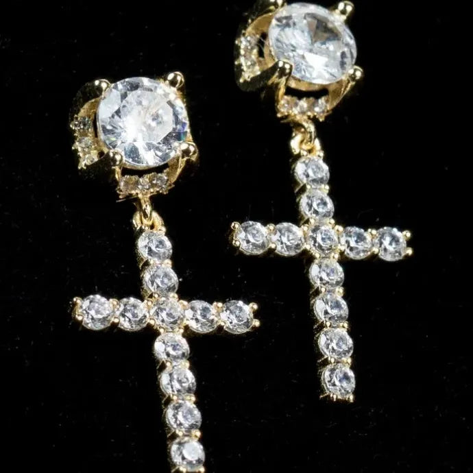 Stylish Cross Drop Hoop Earrings CZ Copper Unisex Fashion Jewelry