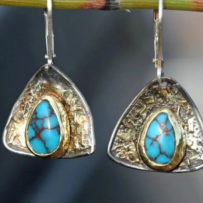 Bohemian Turquoise Drop Earrings for Women Ethnic Geometric Stone Pendant Jewelry