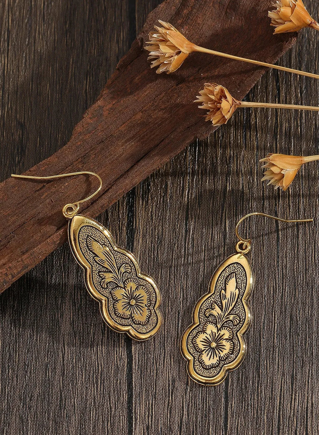 Gold Color Metal Geometry Waterdrop Flower Dangle Earrings for Women Jewelry