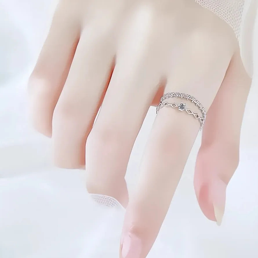 Adjustable Women's Flower Design Ring Brass Cubic Zirconia Fashion Jewelry