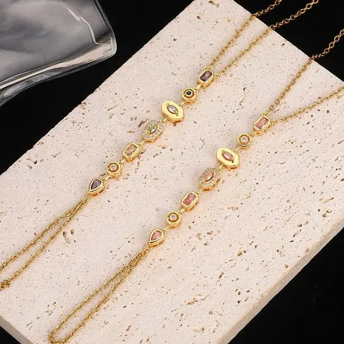 Stainless Steel Colorful Crystal Hand Chain Bracelet for Women Fashion Bangle Jewelry