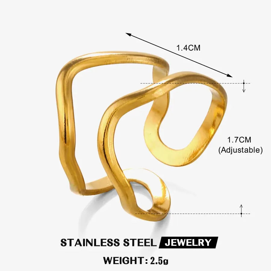 18K Gold Plated Stainless Steel Women's Vintage Geometric Cocktail Ring Jewelry