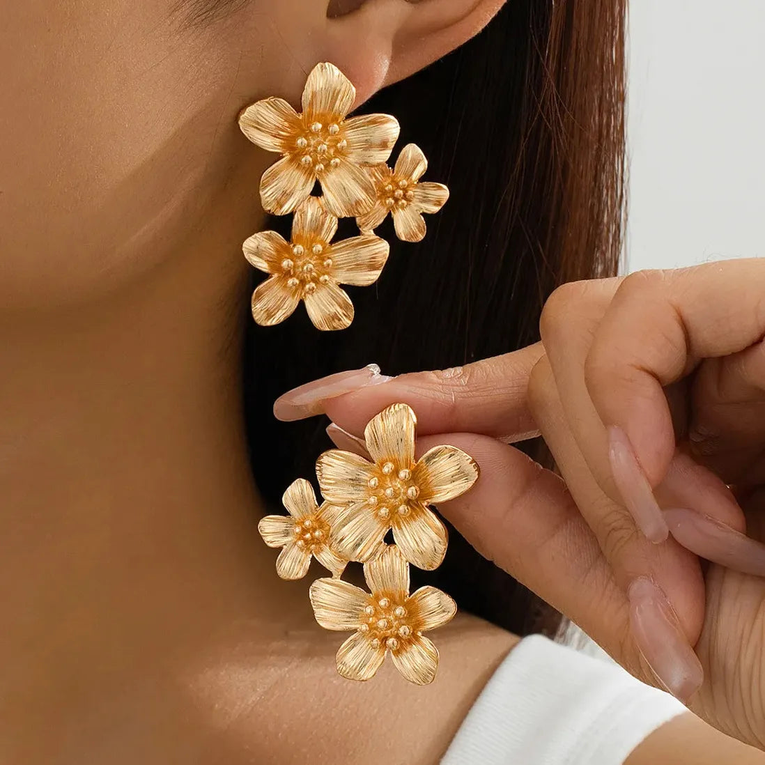 Vintage Leopard Print Geometric Flower Petal Drop Earrings for Women Jewelry