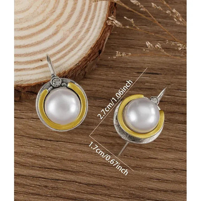 Vintage Two Tone Imitation Pearl Drop Earrings for Women Zinc Alloy Jewelry