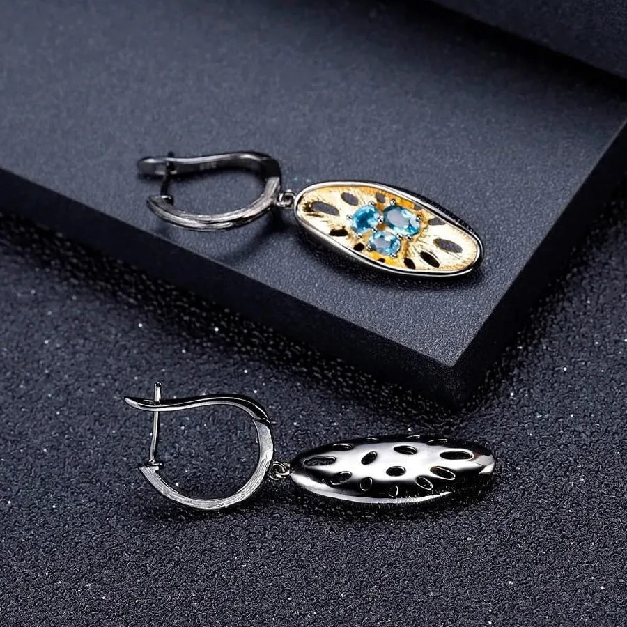 Retro Geometry Gun Black Women's Metal Inlaid Cubic Zirconia Pendant Earrings