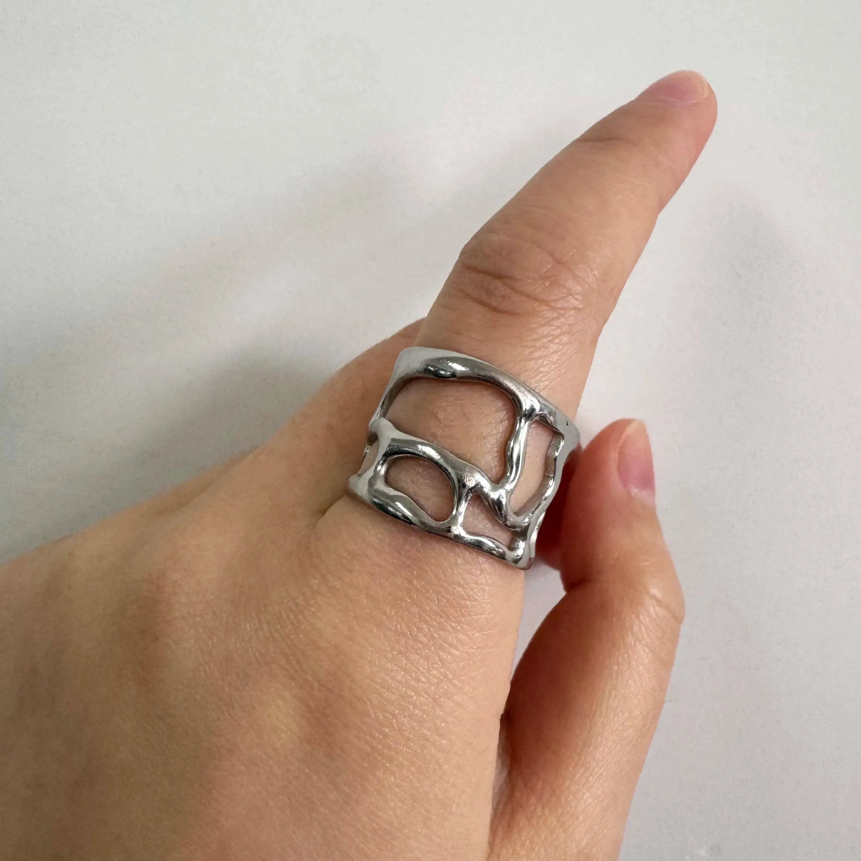 Adjustable Stainless Steel Starfish Multi-Layer Vintage Silver Ring for Women Men Jewelry