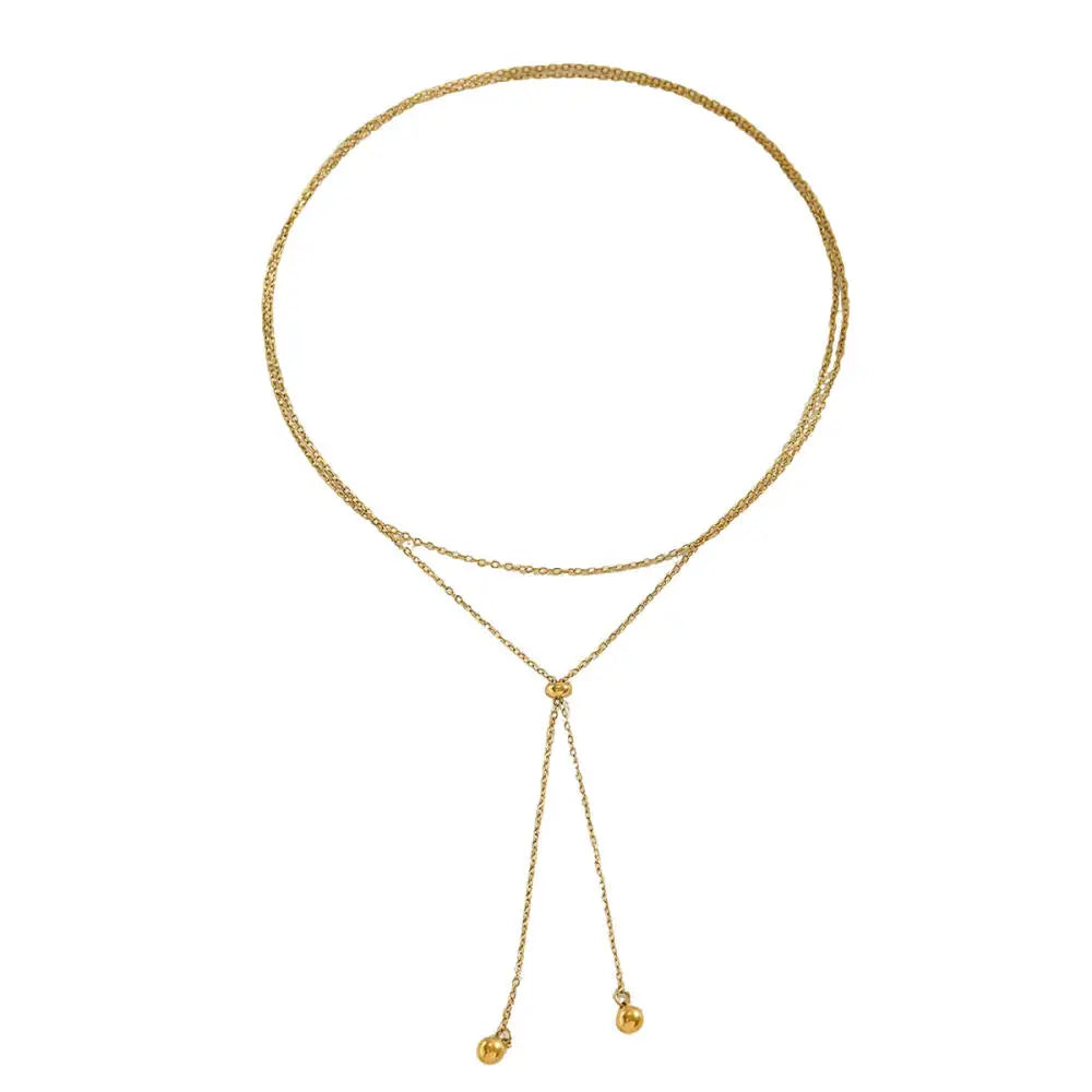 100cm Double Layered Round Ball Pendant Y-Shaped Necklace for Women Jewelry