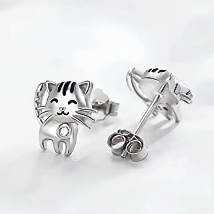 Trendy Cat Shape Cubic Zirconia Stud Earrings for Women Everyday Wear