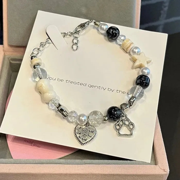 Adjustable Heart Star Cat Paw Bone Beaded Charm Bracelet for Women Gift