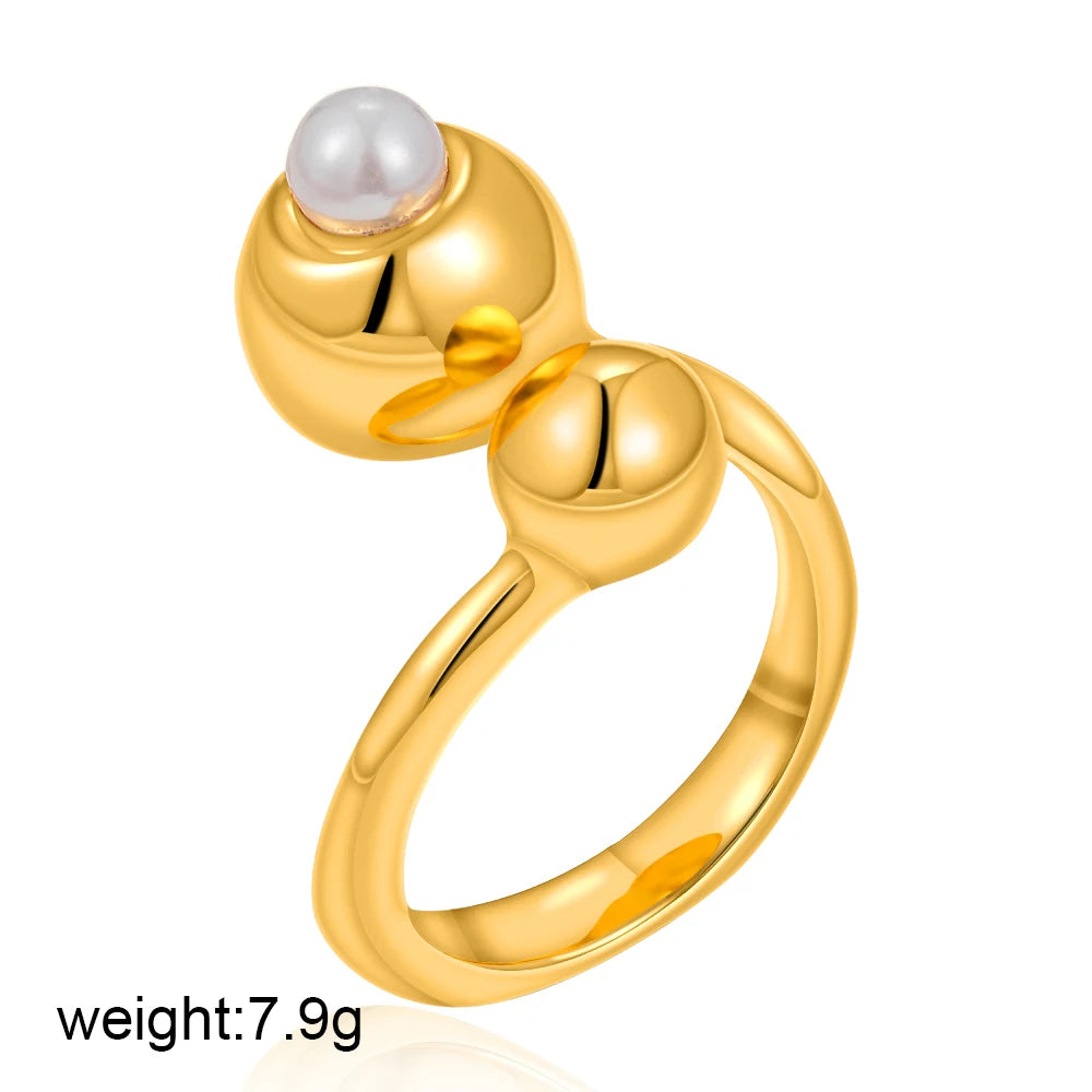 18K Gold Plated Stainless Steel Pearl Knuckle Ring Thick Metal Ball Fashion Jewelry