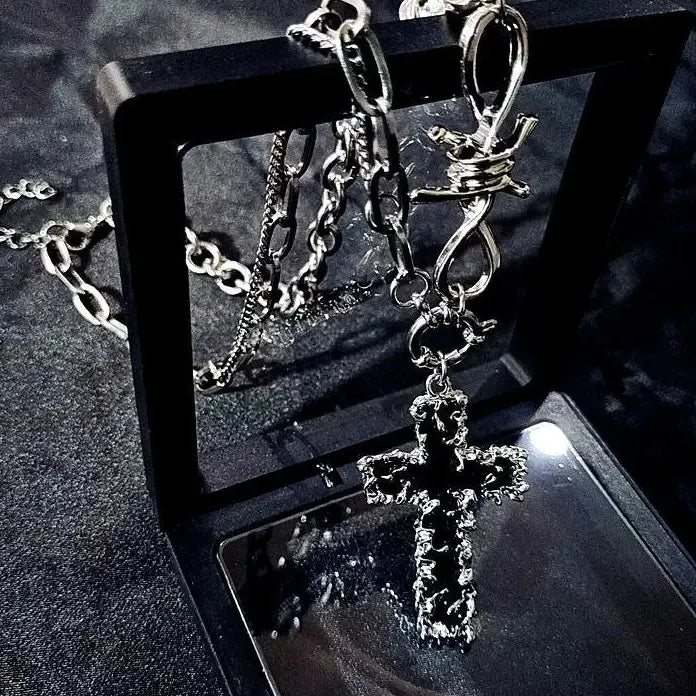Gothic Cuban Chain Cross Pendant Necklace Unisex Vintage Fashion Jewelry