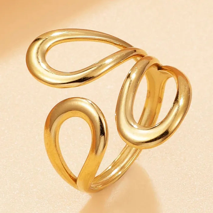 Gold Stainless Steel Punk Geometric Irregular Open Chain Ring for Women Jewelry
