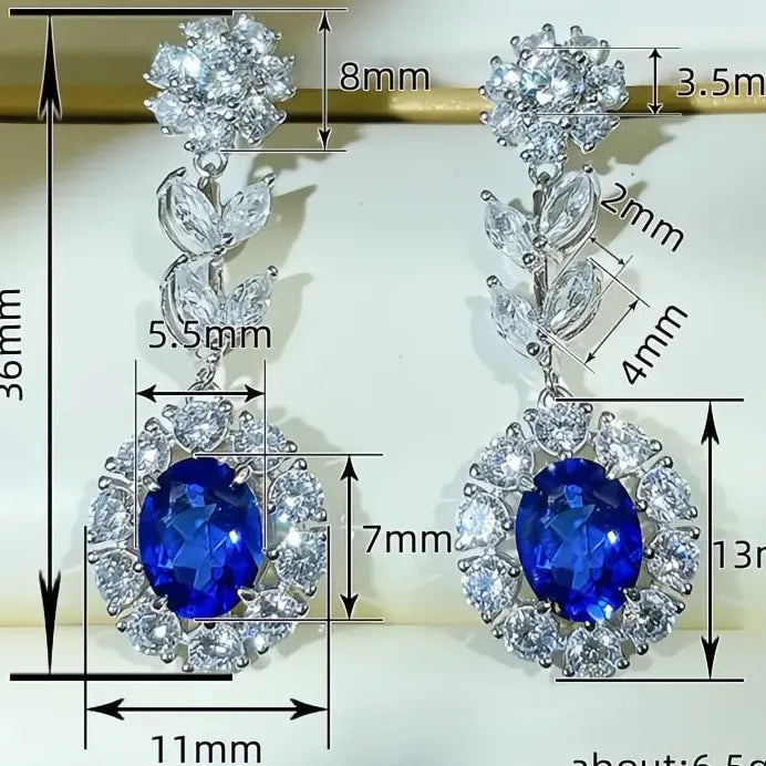 Noble Women's Elegant Blue Geometric Cubic Zirconia Drop Earrings Gift