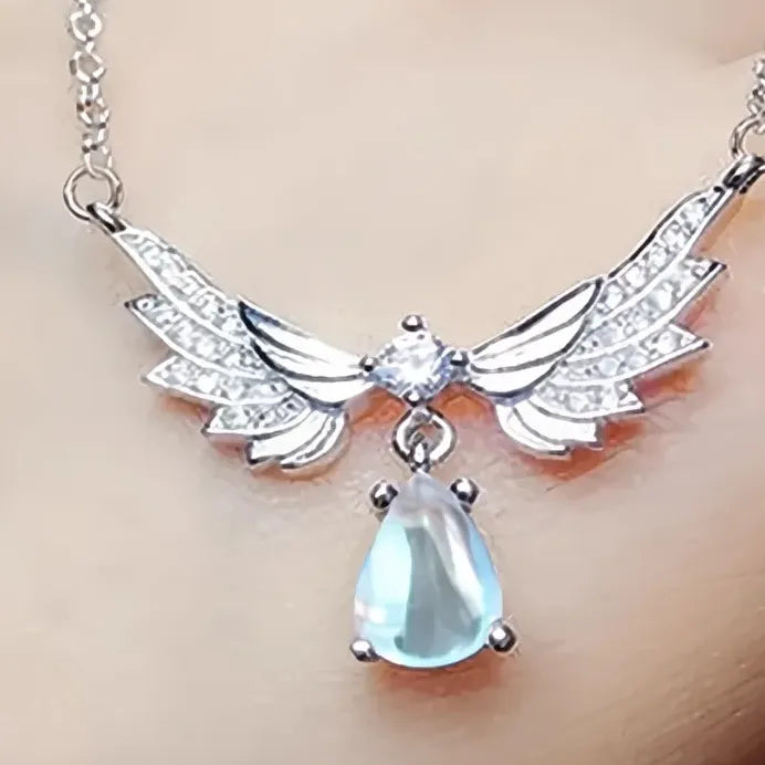 Geometric Imitation Moonstone Wing Pendant Necklace for Weddings & Parties