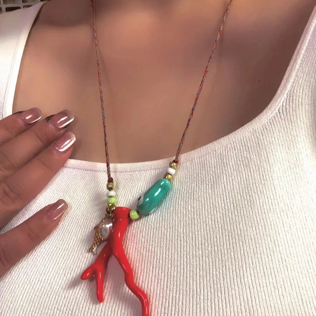 18k Gold Plated Ocean Coral Fish Pendant Necklace Adjustable Rope Choker Women