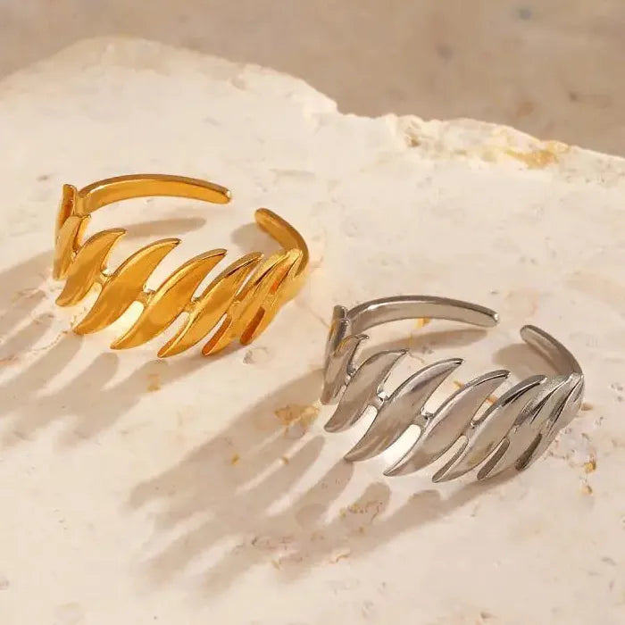 18K Gold Plated Stainless Steel Women's Vintage Geometric Cocktail Ring Jewelry