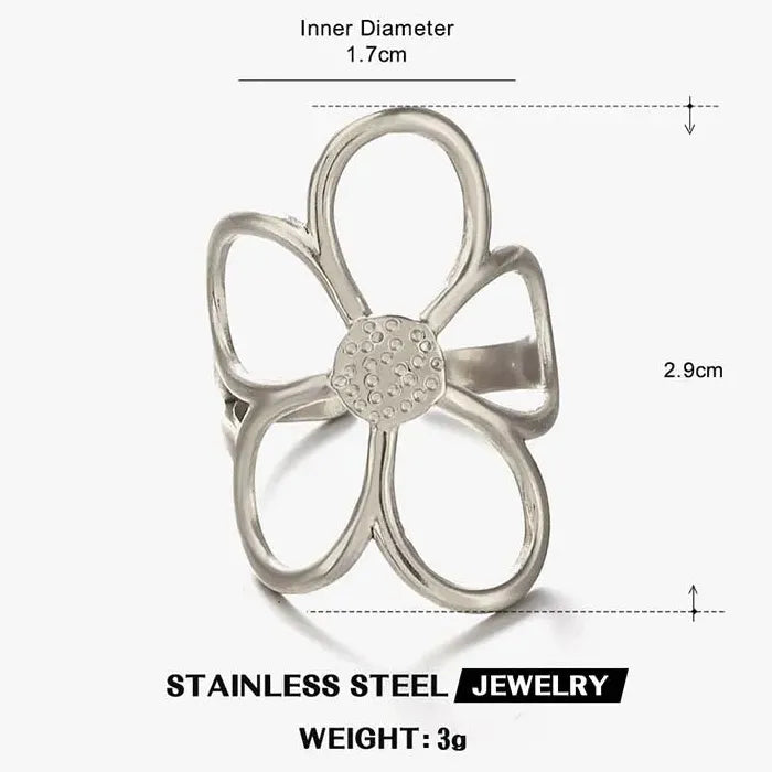 Adjustable Silver Zircon Skeleton Flower Ring for Women Copper Jewelry Gift