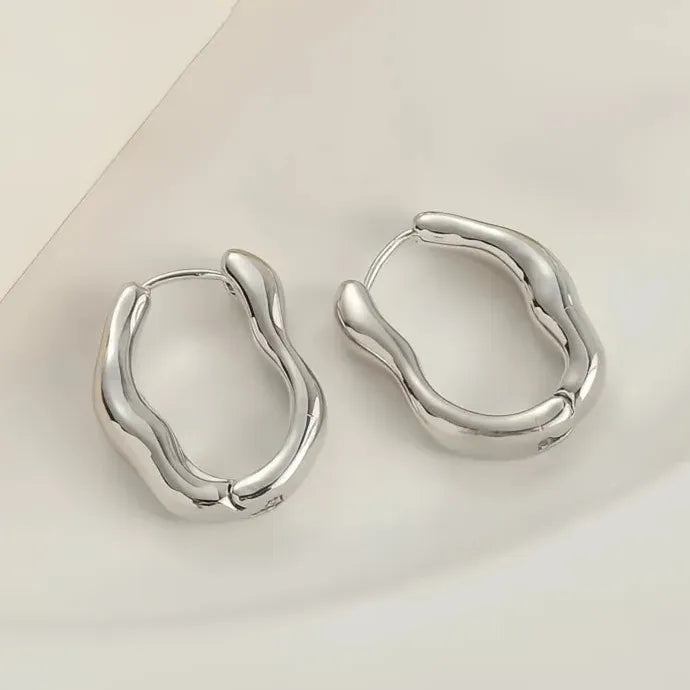 Glossy Irregular Geometric Hoop Earrings Trendy Elegant Wedding Jewelry Brass Alloy