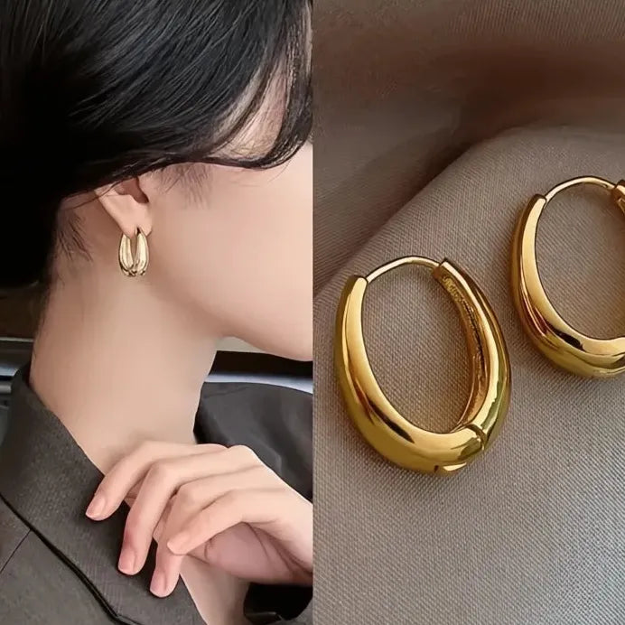 Vintage Geometric Smooth Metal Hoop Earrings for Women Girls Daily Wear
