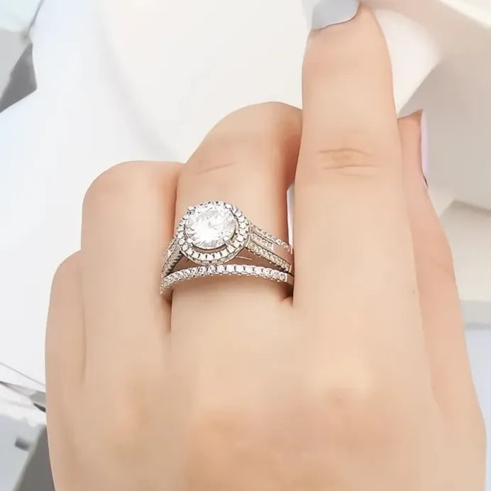 Brass Wedding Rings Set with Cubic Zirconia Bridal Jewelry for Women