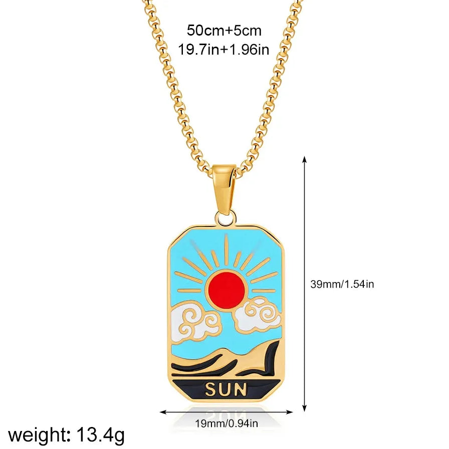 Vintage Gold Plated Stainless Steel Tarot Card Pendant Necklace for Women Punk