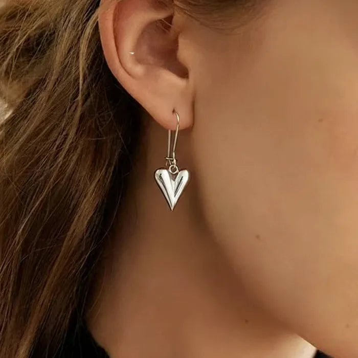 Stainless Steel Heart Drop Earrings for Women Retro Glossy Dangle Gift