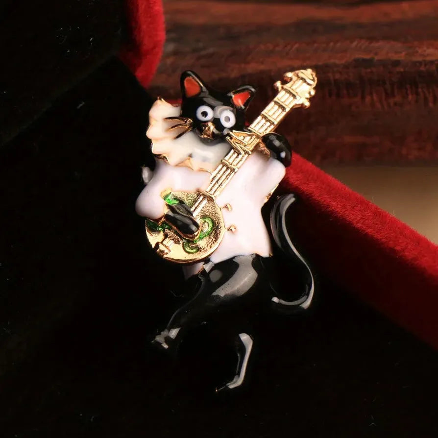 Luxury Guitar Cat Brooch Classic Jewelry Gift for Men and Women
