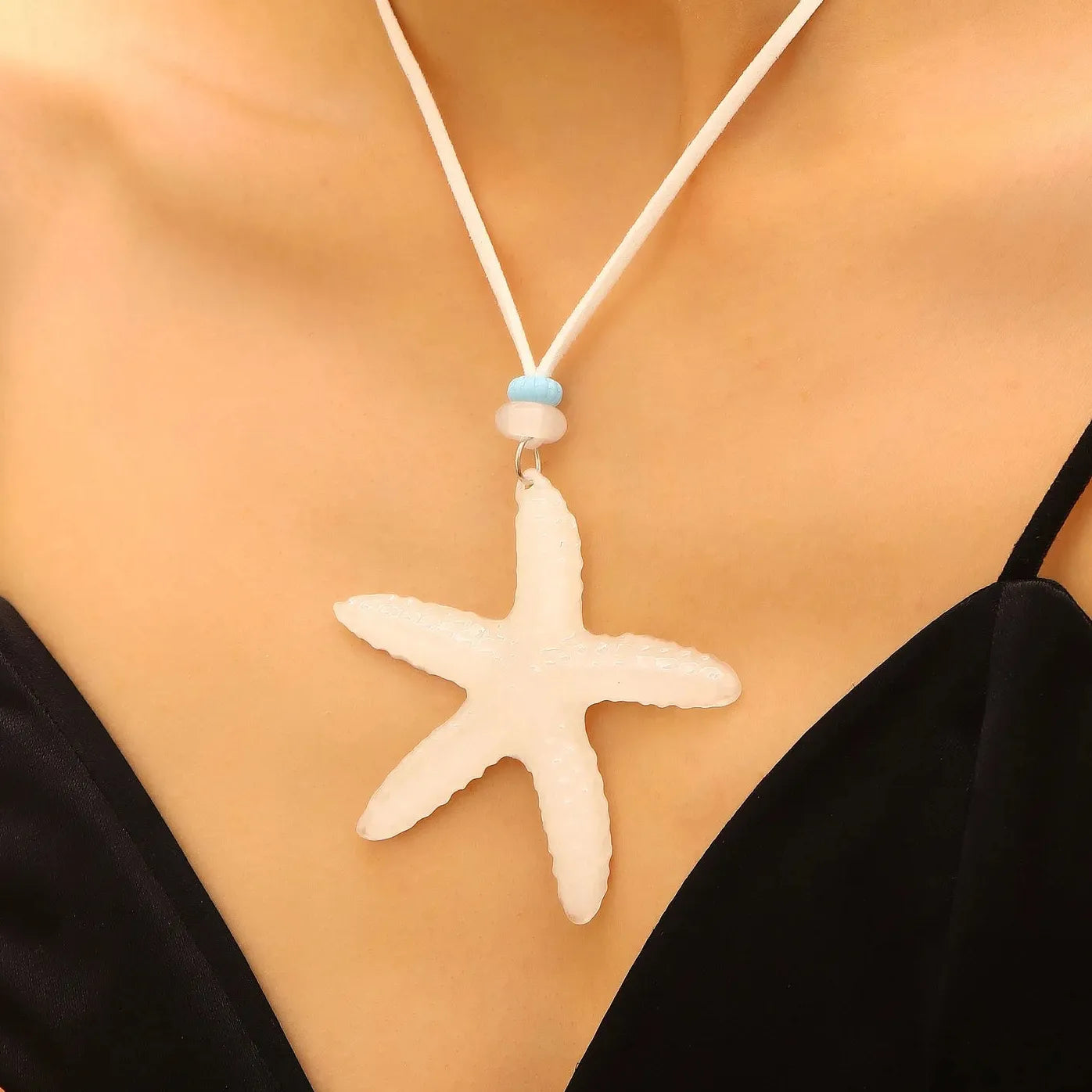 Blue Large Starfish Pendant Necklace for Women Romantic Holiday Jewelry