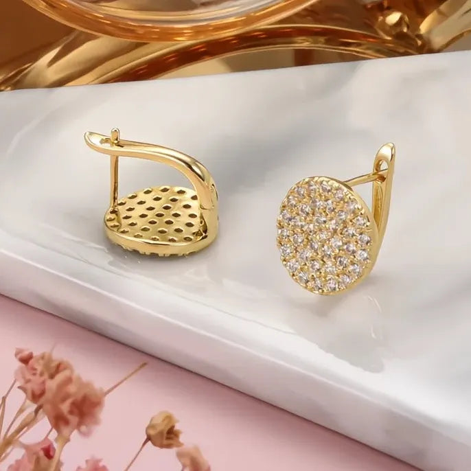 Copper Alloy Round Disc Hoop Earrings with Cubic Zirconia for Women