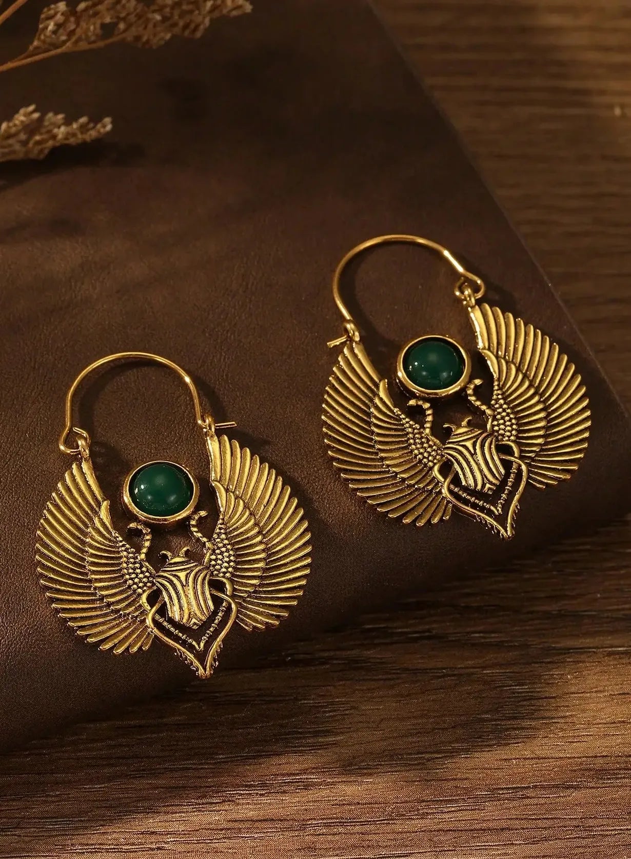Vintage Egyptian Scarab Wings Large Hoop Earrings Gold Zinc Alloy Gift