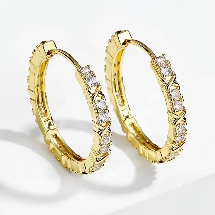 Women’s Gold Geometric Hoop Earrings with Cubic Zirconia Jewelry