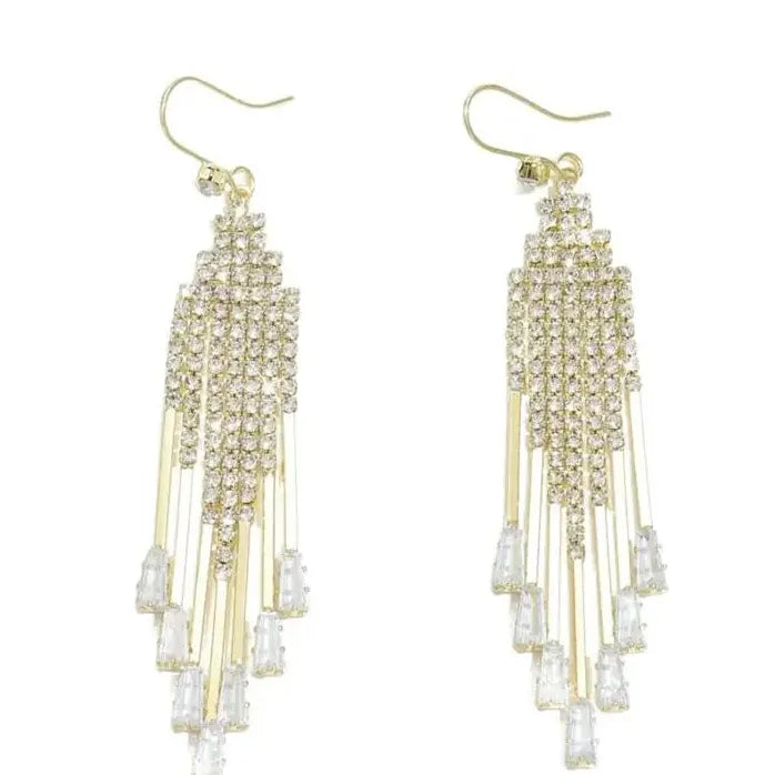 Luxury Copper Zircon Geometric Tassel Drop Earrings for Women Stylish Gift