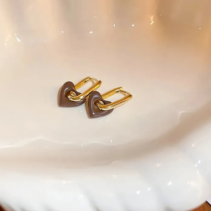 2024 Korean Women’s Heart Hoop Earrings Gold Plated Copper Jewelry Gift