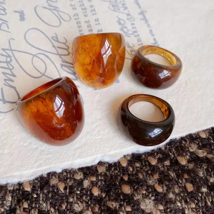 Vintage Brown Geometric Wide Rings Unisex Trendy Chunky Jewelry 2025