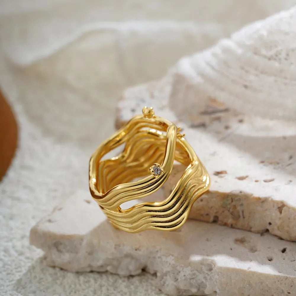 18k Gold Plated Stainless Steel Geometric Irregular Ring for Women Statement Knuckle Ring