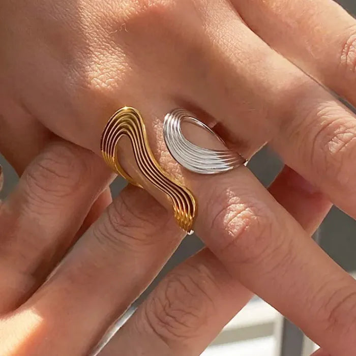 Geometric Two Tone Stainless Steel Minimalist Irregular Rings for Men & Women