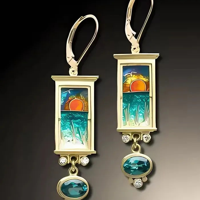 Vintage Gold Zinc Alloy Blue Gemstone Pendant Drop Earrings for Women Parties Engagements