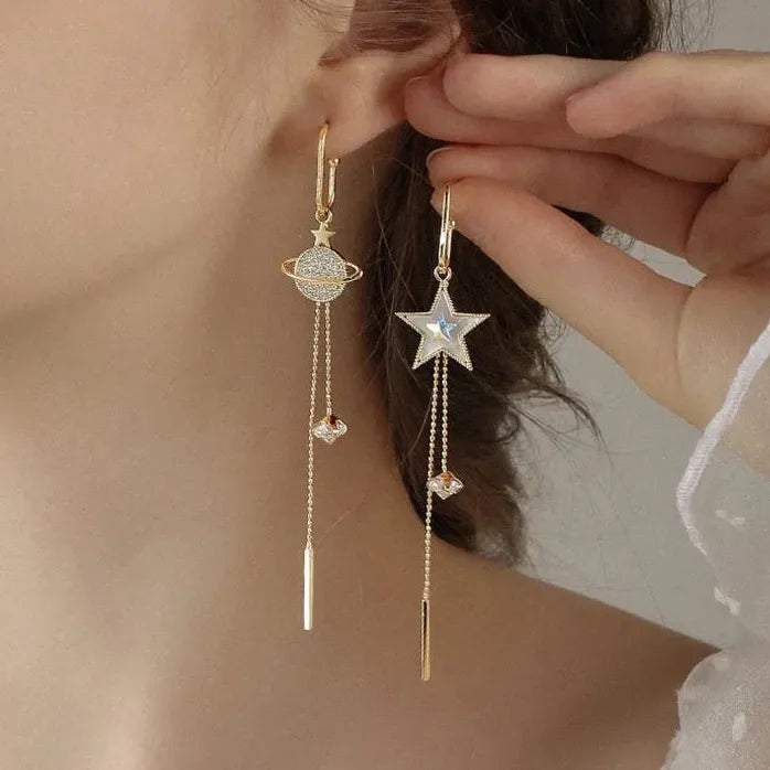 Star Cross Drop Earrings Black Zircon Heart Jewelry for Women Girls