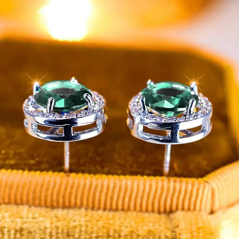 Delicate Small Round Copper Stud Earrings with Shiny Cubic Zirconia for Women Teens