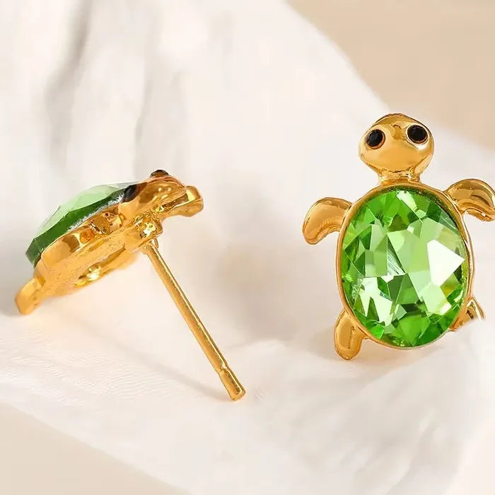 Zircon Turtle Stud Earrings for Women Zinc Alloy Beach Jewelry Accessories