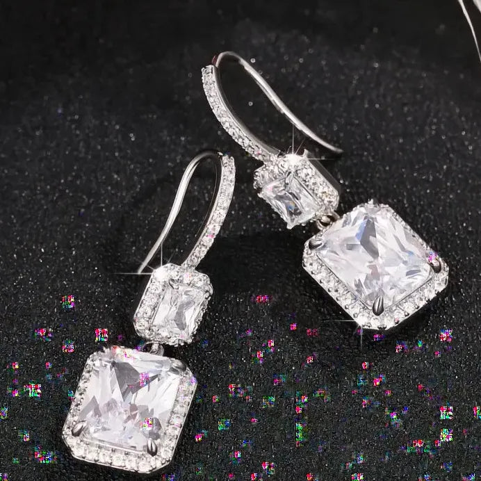 Women’s Silver Geometric Cubic Zirconia Drop Wedding Earrings