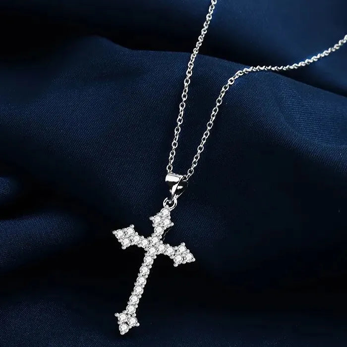 Korean Fashion Stainless Steel Cross Earrings with Rhinestone Zircon