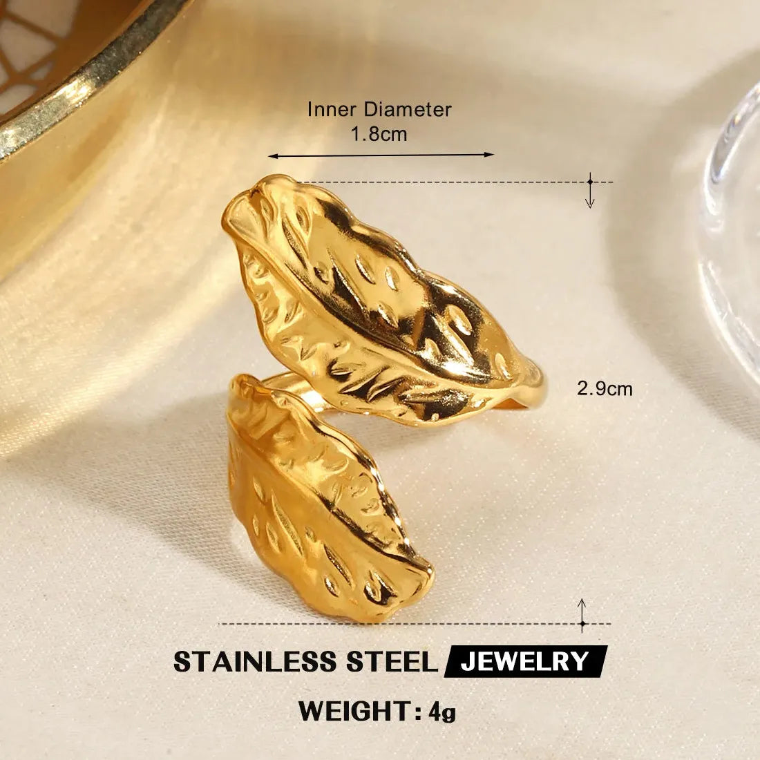 Butterfly Leaf Heart-Shaped 18K Gold Stainless Steel Ring Waterproof Gift Jewelry