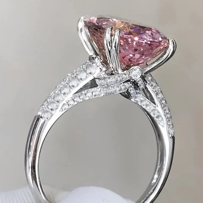 Women Pink Cubic Zirconia Geometric Brass Wedding Engagement Ring