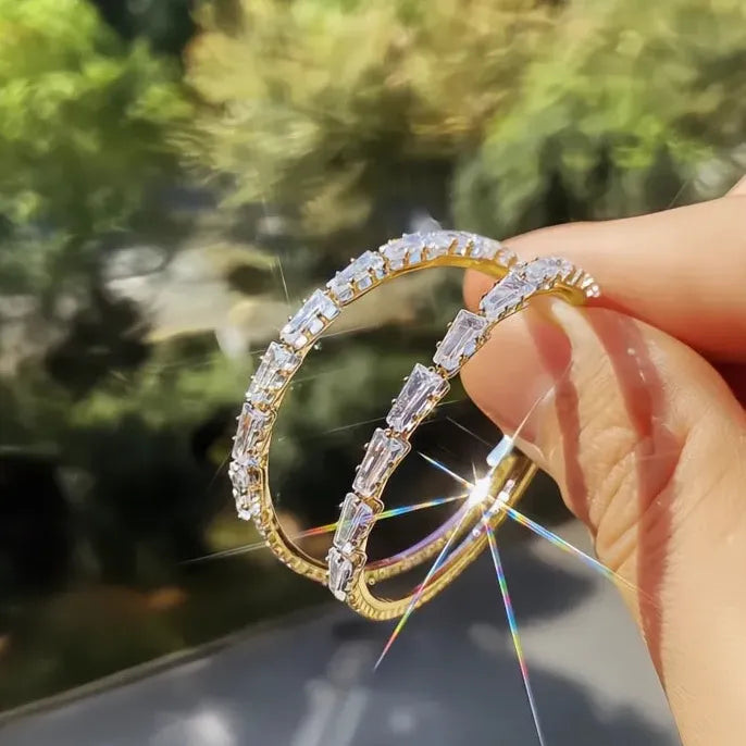 Big Circle Geometric Hoop Earrings for Women Copper Alloy Gold Silver CZ Jewelry