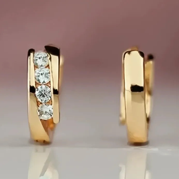 Gold Small Circle Hoop Earrings with Sparkling Cubic Zirconia for Women
