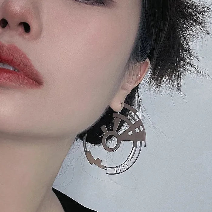 Copper Cyberpunk Hoop Earrings Unisex Gear Ear Loops Jewelry Gifts Party Style