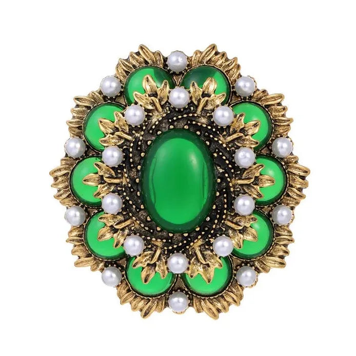 Vintage Geometric Green Whirlwind Smokey Leaf Women's Brooch Gift