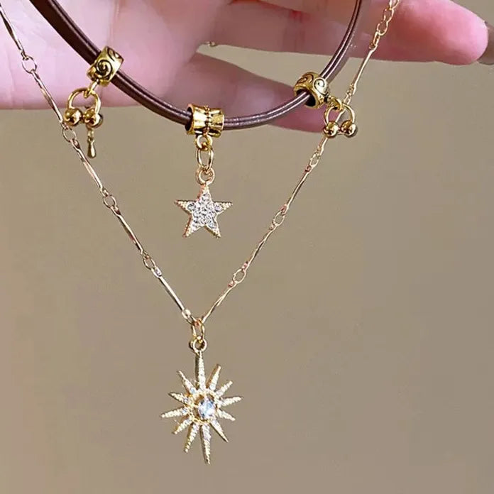 2026 Colored Bead Metal Chain Necklace Women Sun Moon Light Jewelry Gift